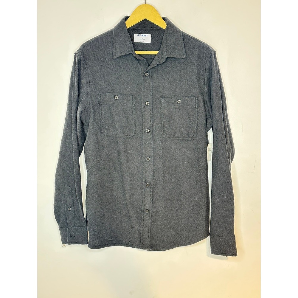 Old Navy Button Down Mens Medium Gray Flannel Shirt Cotton Workwear